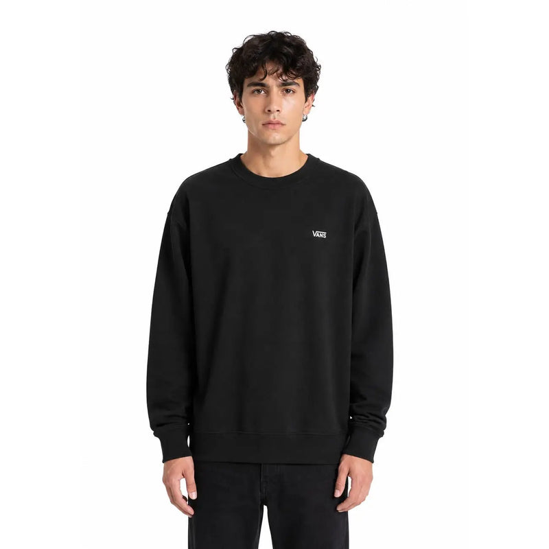 Sweat-shirt Vans pour homme en coton noir à col rond avec petit logo blanc sur la poitrine gauche, idéal pour un look décontracté.