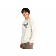 Sweat-shirt Vans pour homme, en coton crème, manches longues et col rond, avec logo rectangulaire noir sur la poitrine.