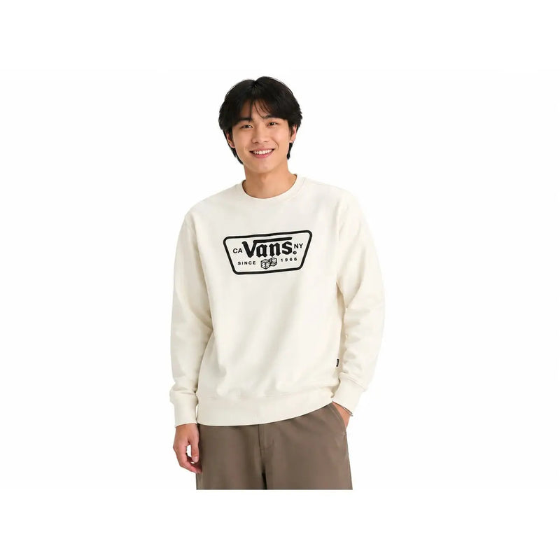Sweat-shirt Vans pour homme en coton couleur crème avec logo Vans NY noir et manches longues blanches, idéal pour un style décontracté.