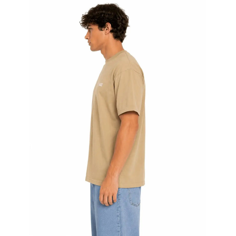 T-shirt Vans beige pour homme, en coton, col rond et petit logo blanc sur la poitrine gauche.