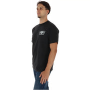 T-shirt Vans pour homme en coton noir, col rond, logo rectangulaire blanc sur la poitrine gauche, style décontracté