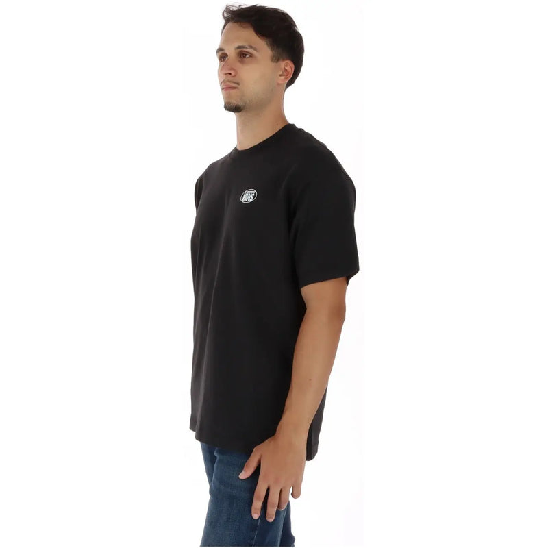 T-shirt Vans pour homme en coton noir à manches courtes, orné d'un petit logo blanc sur la poitrine gauche et d'un col rond.