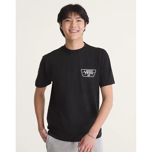 T-shirt Vans noir pour homme, en coton, manches courtes, col rond et logo blanc sur la poitrine gauche.