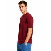 T-shirt Vans homme en coton bordeaux à col rond avec petit logo noir sur la poitrine gauche