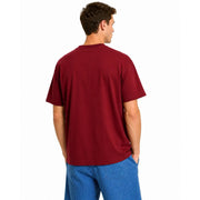 T-shirt Vans homme en coton bordeaux à col rond et manches courtes, idéal pour un style décontracté.