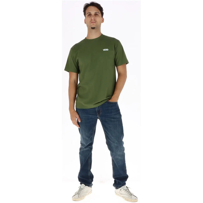 T-shirt Vans pour homme, vert olive, en coton, manches courtes, col rond et petit logo blanc sur la poitrine gauche.