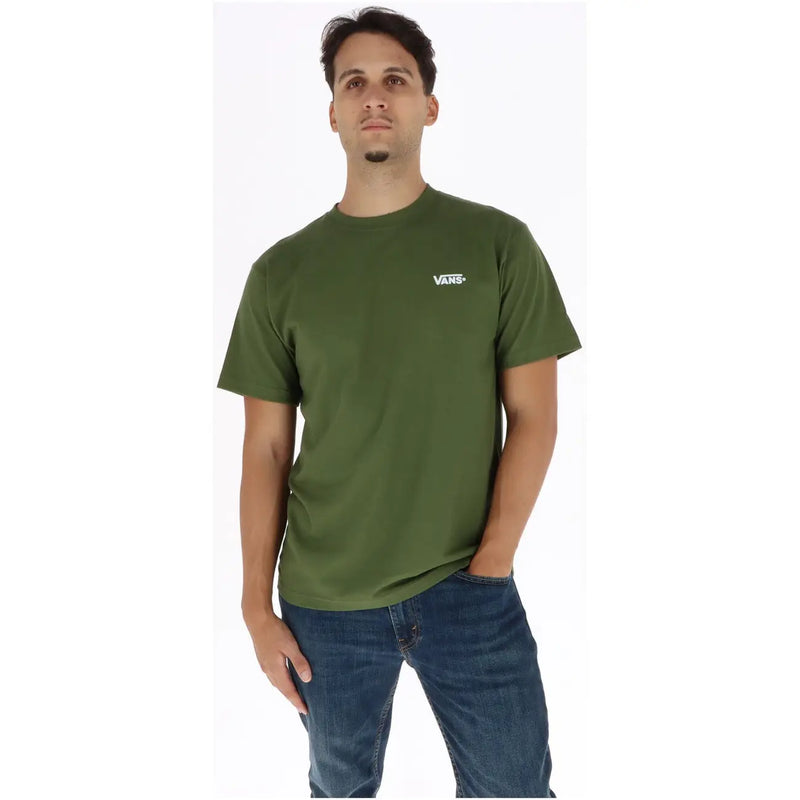 T-shirt homme Vans en coton vert olive à manches courtes, col rond et petit logo blanc sur la poitrine gauche