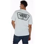 Vue arrière d'un t-shirt Vans homme en coton blanc à col rond avec logo noir « CA Vans NY Since 1966 » et motif de dés