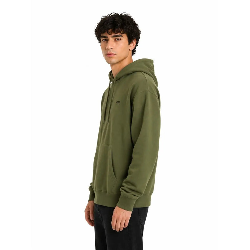 Sweat à capuche Vans vert olive pour homme, en coton, avec petit logo noir sur la poitrine et poche kangourou.