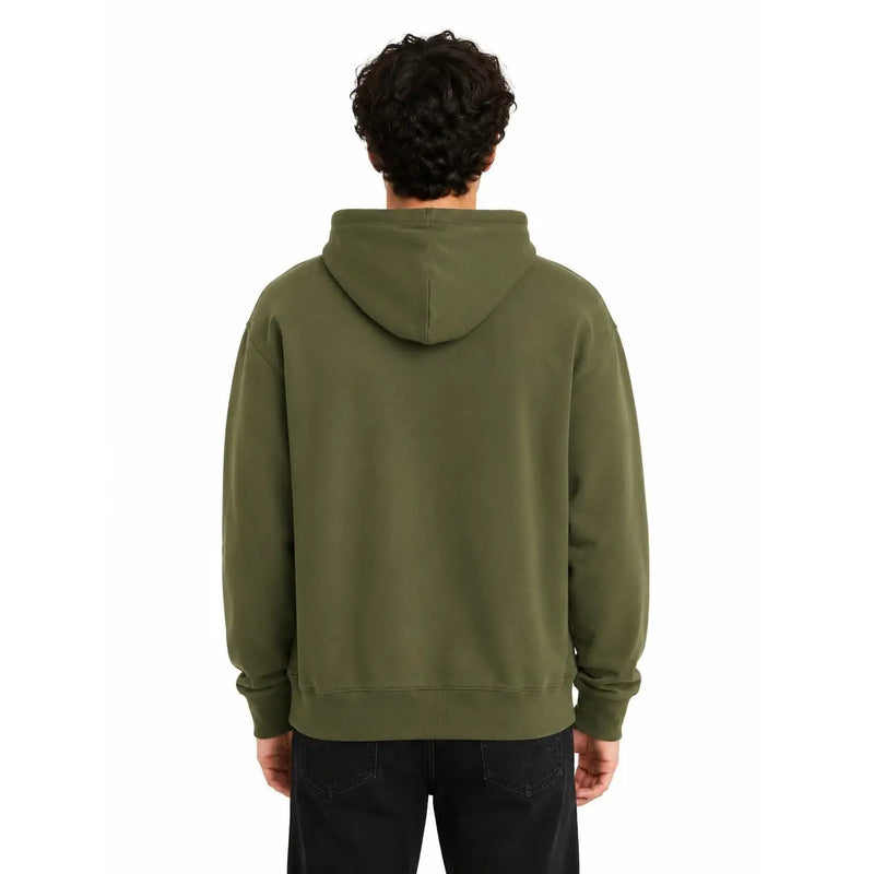Sweat à capuche Vans pour homme en coton vert olive, coupe décontractée et poignets côtelés.