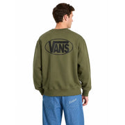 Sweat-shirt Vans vert olive pour homme, en coton, à manches longues et logo ovale noir au dos.