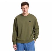 Sweat-shirt Vans vert olive pour homme, col rond, en coton, avec un petit logo noir sur la poitrine gauche, idéal pour un look décontracté.