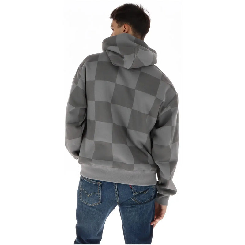 Sweat à capuche gris à carreaux Vans pour homme, en mélange de coton, coupe oversize douce et poignets côtelés.