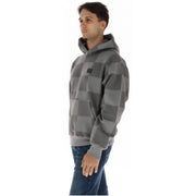 Sweat à capuche Vans pour homme, gris à carreaux, en mélange de coton avec logo noir sur la poitrine, idéal pour un style décontracté.