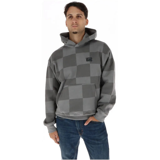 Sweat à capuche Vans pour homme, gris anthracite, en mélange de coton, à carreaux et logo noir sur la poitrine.