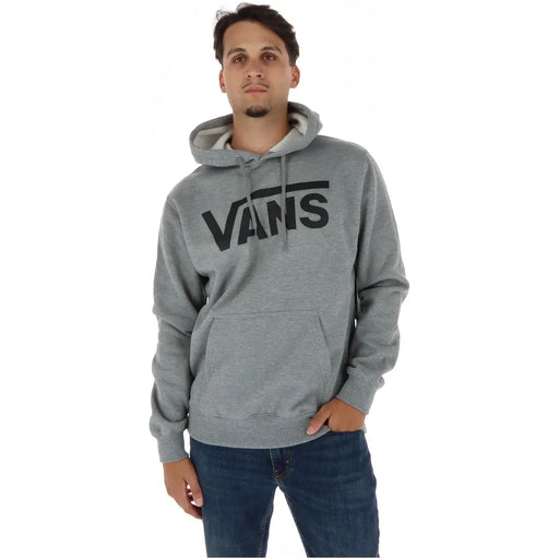 Sweat-shirt gris Vans pour homme, en mélange de coton, avec logo noir et capuche à cordon de serrage pour un style décontracté.