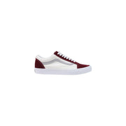 Baskets Vans pour homme en cuir bordeaux Old Skool, marron et blanc avec bande latérale argentée, vue de face