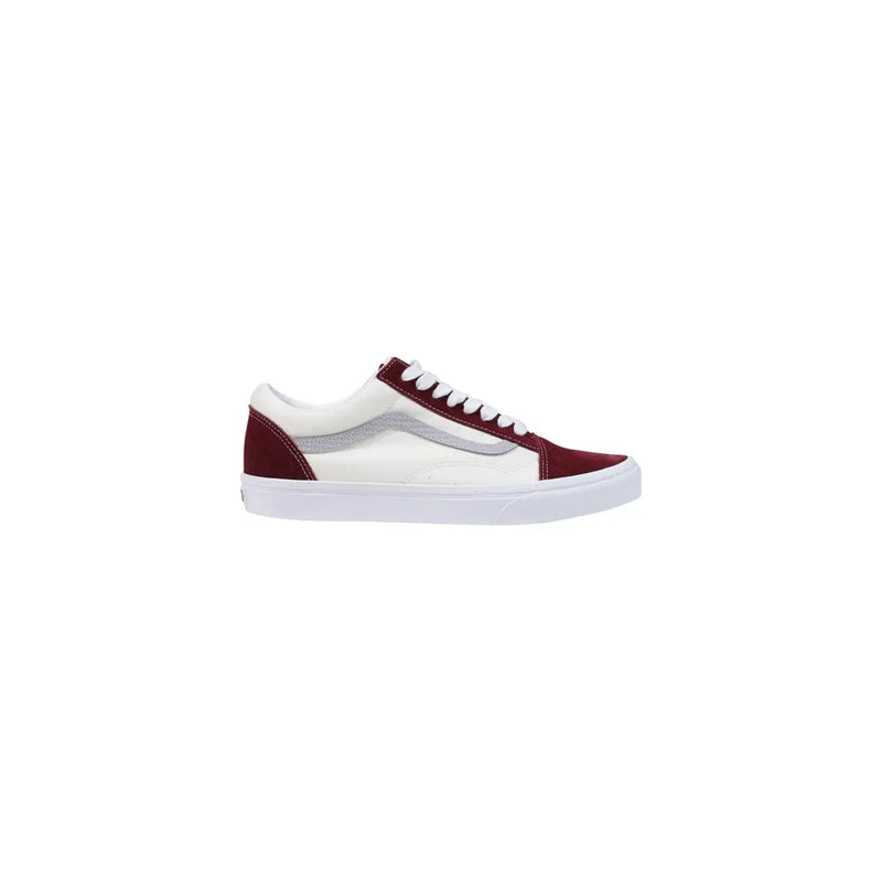 Baskets Vans pour homme en cuir bordeaux Old Skool, marron et blanc avec bande latérale argentée, vue de face