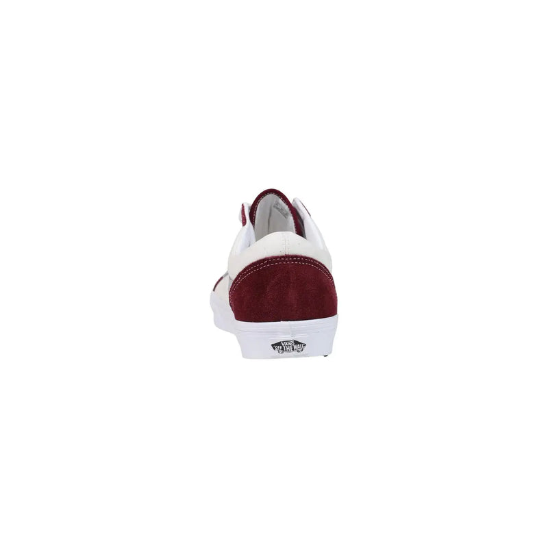 Baskets Vans Old Skool pour homme en cuir bordeaux, en daim blanc et bordeaux, avec semelle basse classique. top conception