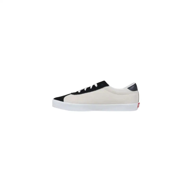 White and black low-top canvas sneakers with a classic design.