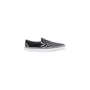 Baskets Vans homme noires en tissu, modèle classique à enfiler, basses top avec un motif à damier noir et gris et une semelle en caoutchouc blanc