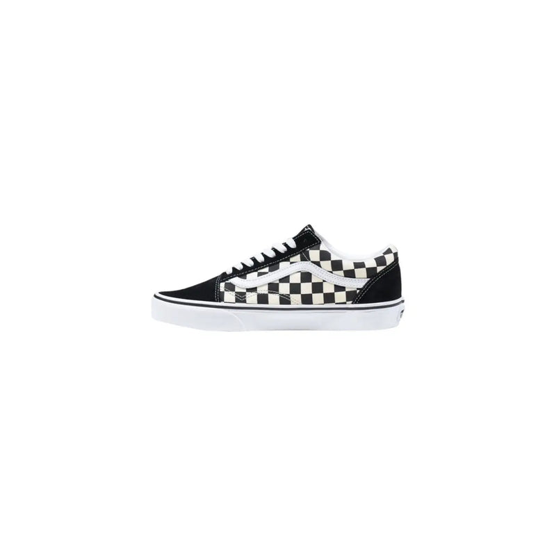 Vans men sneakers black fabric lace up low top shoes featuring black and white checkerboard canvas upper and rubber sole