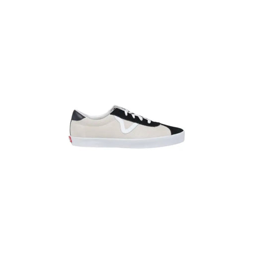 Baskets Vans pour homme en daim multicolore beige et noir, lacets blancs, semelle en caoutchouc blanc et logo classique sur le côté