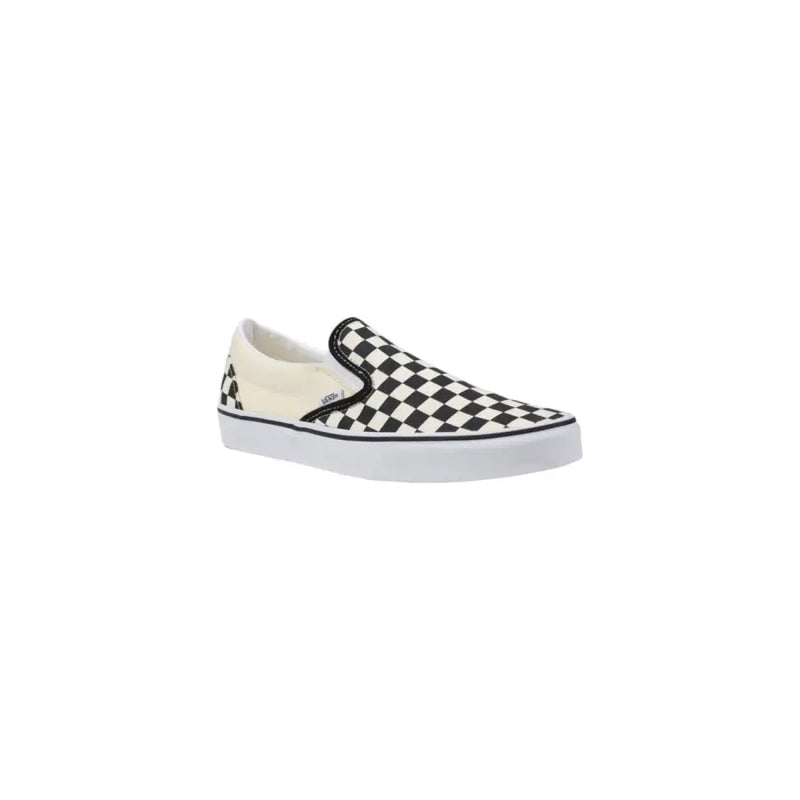 Baskets Vans homme blanches en tissu classique, modèle VN000EYEBWW1, modèle slip-on en toile à damier noir et blanc avec semelle en caoutchouc