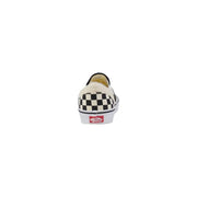 Baskets Vans pour homme, modèle classique en tissu blanc, à enfiler, avec tige en toile à damier noir et blanc.