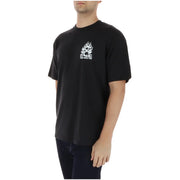 Black cotton vans men t shirt with round neck short sleeves and white flaming skull graphic with off the wall text