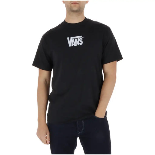 Vans homme t-shirt T-shirt noir à col rond et manches courtes 100 % coton avec logo blanc sur le devant
