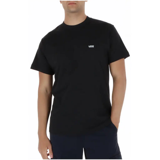 T-shirt Vans noir pour homme, manches courtes, col rond, en coton, avec petit logo blanc sur la poitrine gauche.
