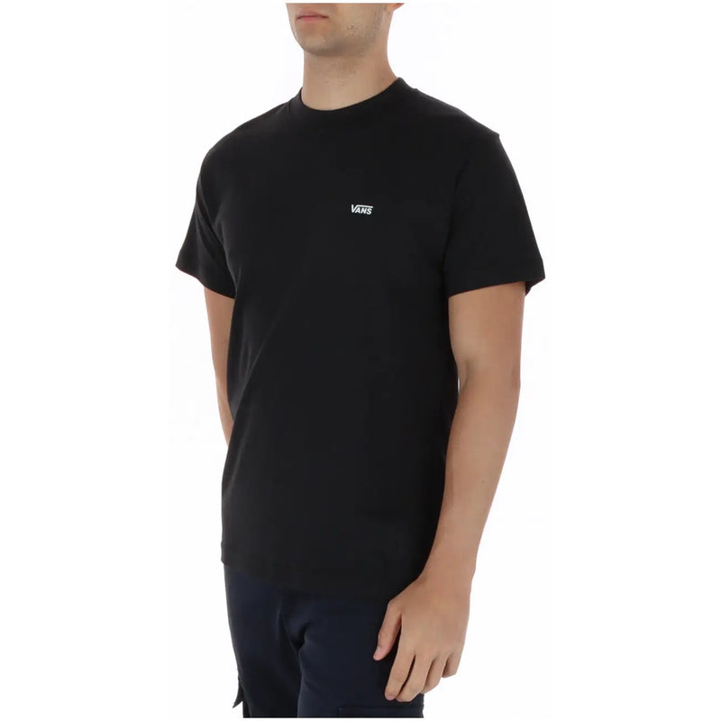 Black vans men t shirt short sleeve round neck cotton with small white logo on the left chest