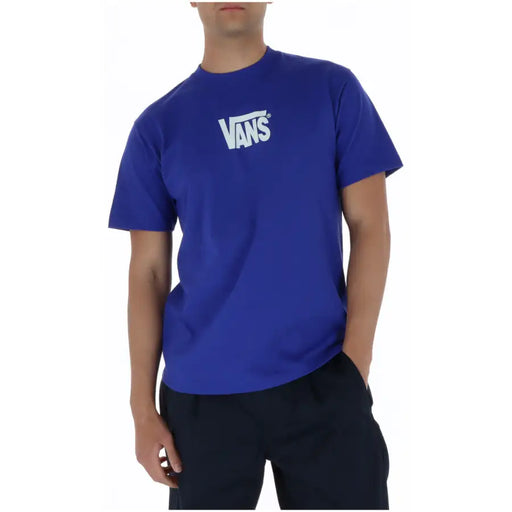T-shirt homme Vans bleu roi avec logo blanc sur la poitrine, col rond, 100 % coton, style décontracté
