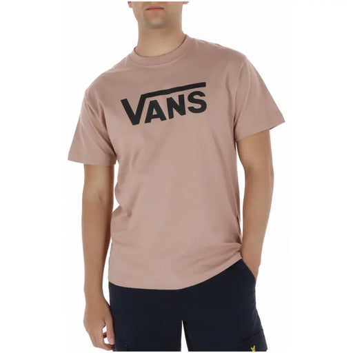 T-shirt homme Vans rose poudré en coton marron, col rond et manches courtes, orné d'un logo noir bien visible