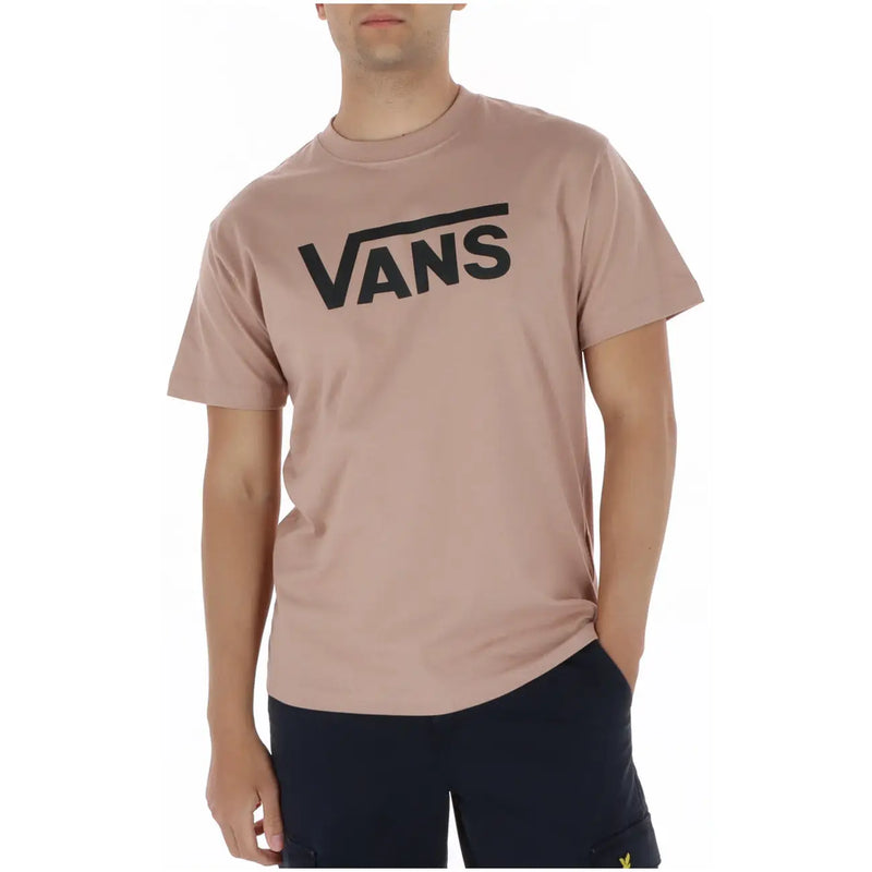 A dusty rose vans men t shirt brown cotton with round neck and short sleeves featuring a bold black logo
