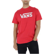 Vans men t shirt coral round neck 100% cotton short sleeve with red logo white lettering and horizontal stripe