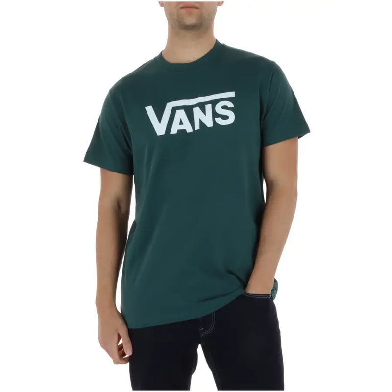 T-shirt homme Vans vert foncé en coton avec logo blanc imprimé, col rond et manches courtes