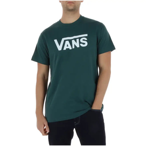 T-shirt homme Vans vert foncé en coton avec logo blanc imprimé, col rond et manches courtes