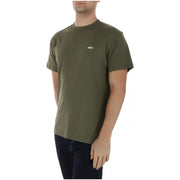 T-shirt homme Vans vert olive, col rond, manches courtes et petit logo blanc, 100 % coton.