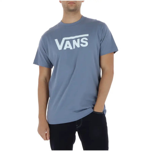 T-shirt Vans homme bleu clair à manches courtes en coton avec logo blanc sur le devant