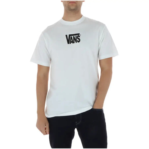 T-shirt Vans homme blanc en coton, manches courtes, col rond, logo noir sur la poitrine