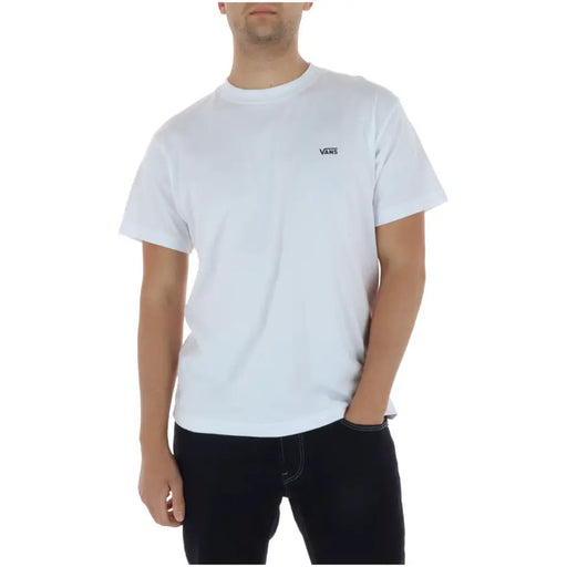 T-shirt Vans homme blanc à col rond et manches courtes, 100 % coton, avec petit logo noir sur la poitrine gauche.