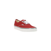 Baskets Vans pour homme, en textile rouge à lacets, avec lacets blancs et bande noire classique sur la semelle.