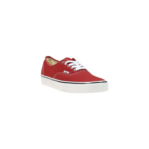 Baskets Vans pour homme, en textile rouge à lacets, avec lacets blancs et bande noire classique sur la semelle.