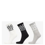 Three vans men underwear socks in white black and heather gray with a classic checkered pattern and vans logo