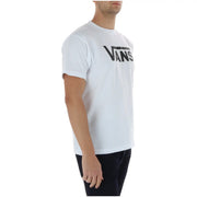 T-shirt Vans pour homme, blanc, en coton, col rond, avec logo Vans noir imprimé sur la poitrine.