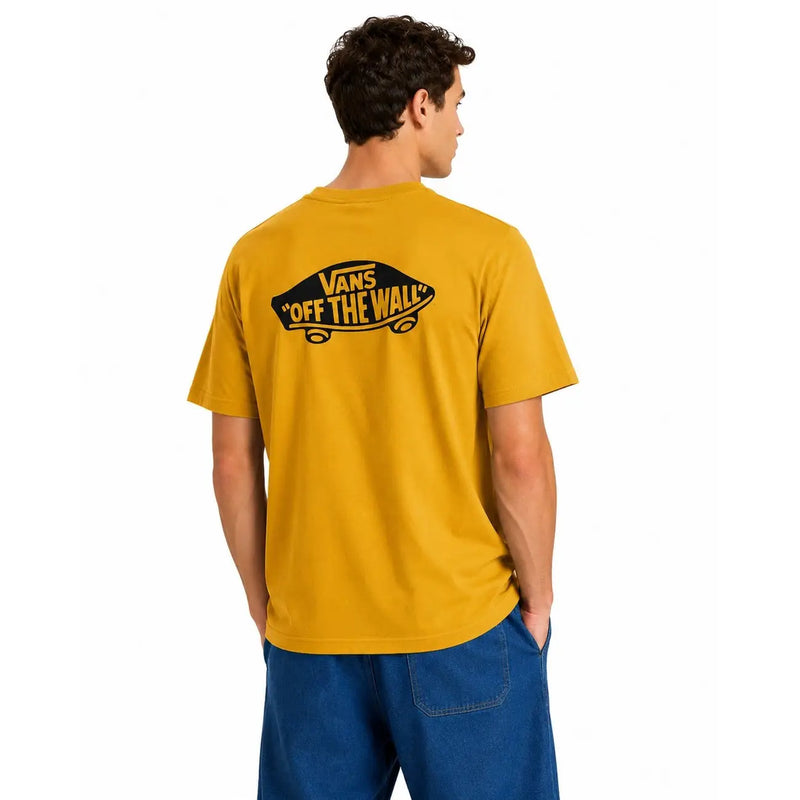 T-shirt Vans pour homme, jaune coton, col rond, avec logo « Off the Wall » jaune moutarde sur le devant