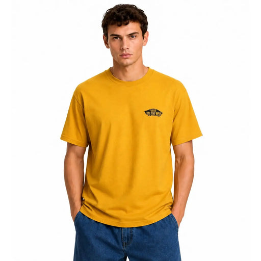 T-shirt Vans pour homme en coton jaune à col rond, orné du logo Vans Off the Wall jaune moutarde.