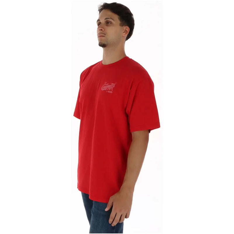 T-shirt Vans pour homme en coton rouge, col rond et petit logo brodé sur la poitrine, manches courtes.
